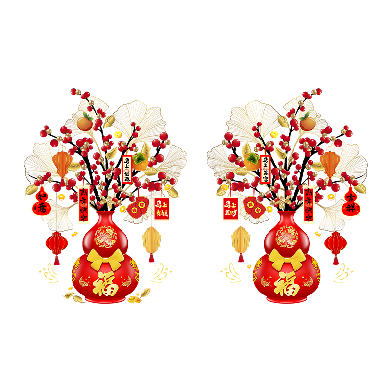 缔卡2026新年窗花玻璃门贴纸过年公司酒店布置春节装饰静电玻璃贴窗花 【2张】好运葫芦Ax1+好运葫芦Bx1 【静电材质】