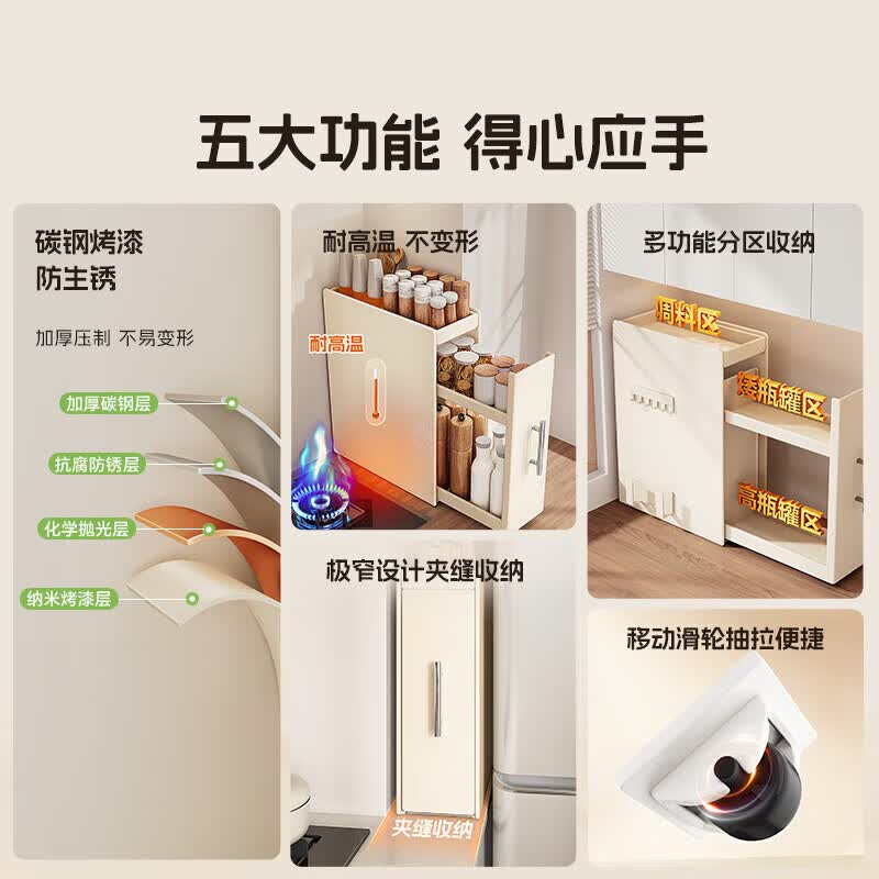 帅仕（shuaishi）厨房调料置物架台面抽拉式收纳用具大全调料盒台置式多功能砧板架 【窄边专用】枪灰色丨三层大号丨宽18.5cm全套