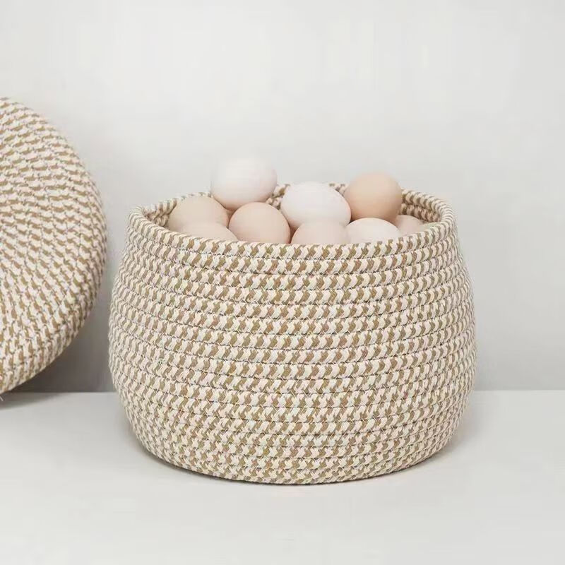GIOIO大号鸡蛋筐收纳筐编织桌面ins手编馒头筐编织带盖手工编 18*12不带盖