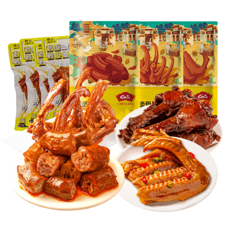 KINGWUU【嚴選】精武全葷鴨貨組合692g鴨脖鴨鎖骨鴨翅即食休閑零食 精武脖鎖翅腿組合692g(鴨脖180g+