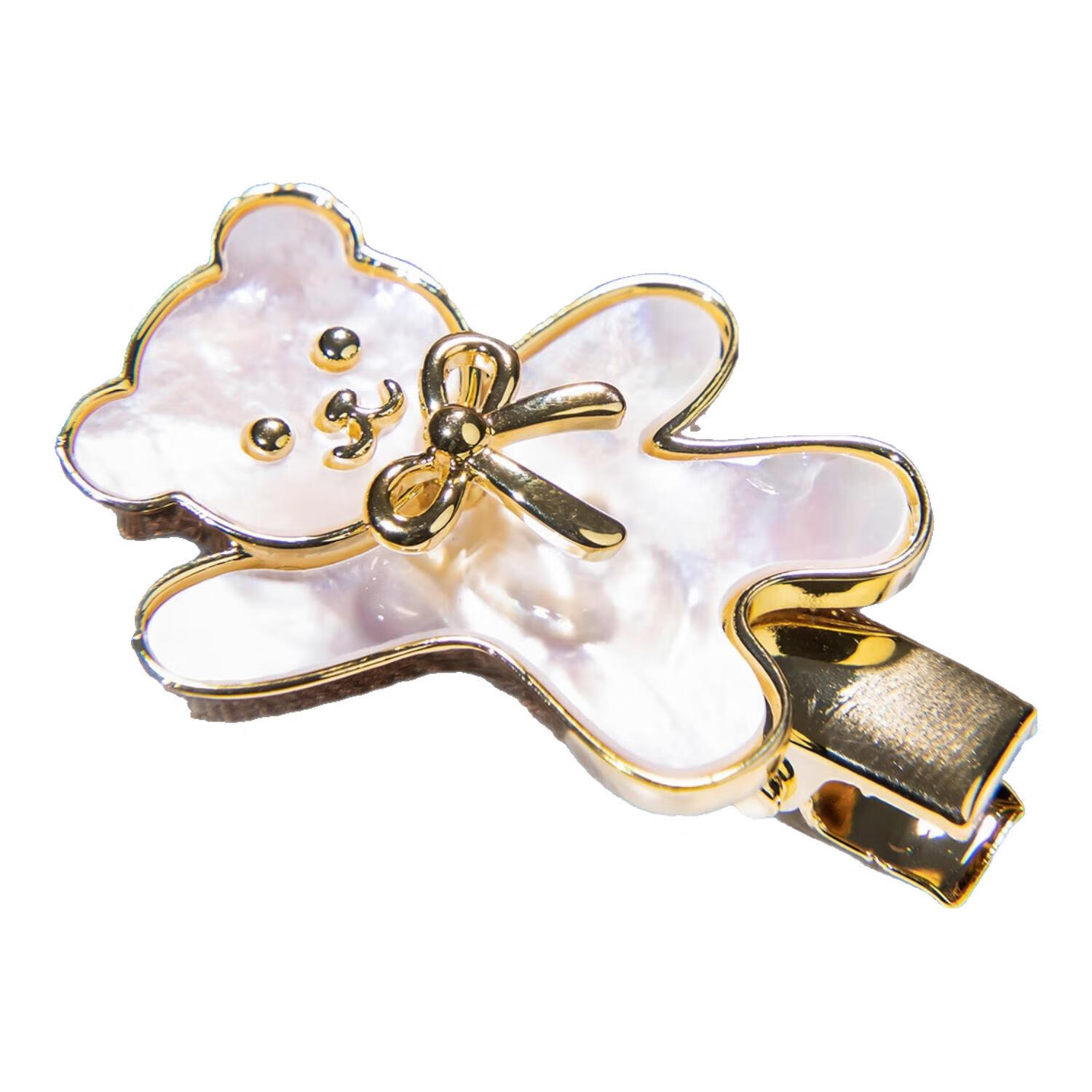 HUA YAN YUE HUA发夹抓夹小熊边夹碎发夹0901轻奢鸭嘴夹高级感刘海夹发卡新年礼物 白色 1个