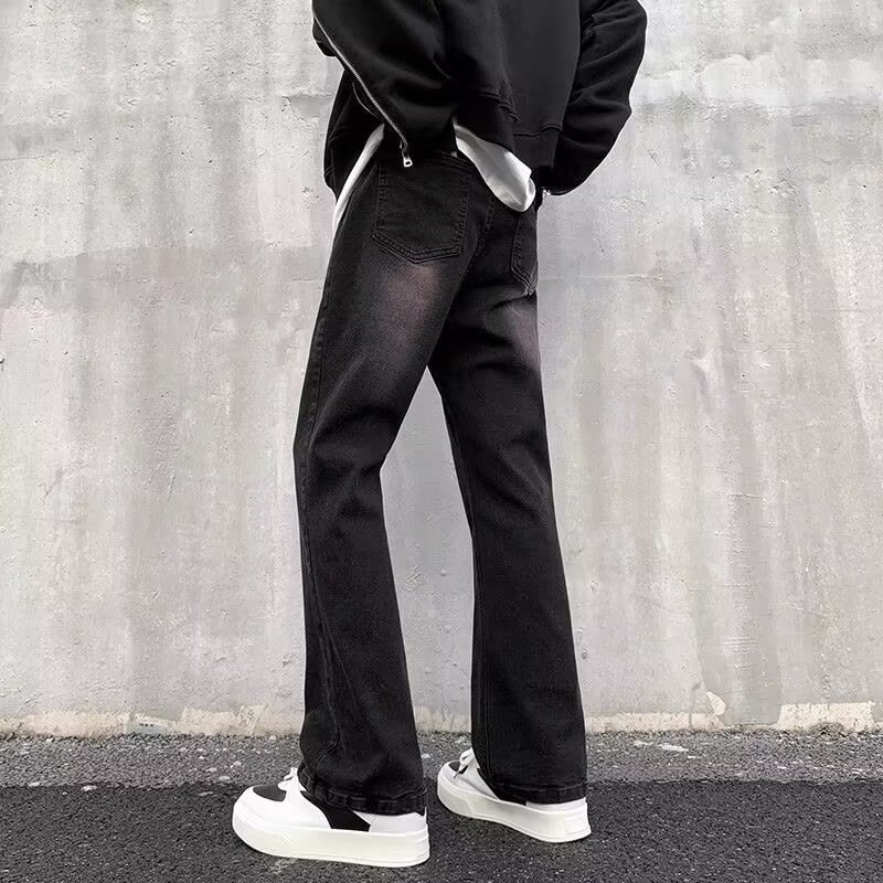 POUM秋冬季喇叭微喇牛仔裤男装宽松直筒垂感裤子男士阔腿休闲拖地长裤 HCFS-52002 加绒 XL 【身高170-175体重135-150斤】