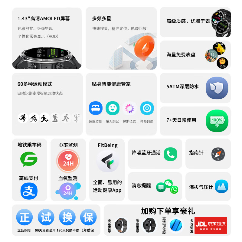 莱思帝运动手表智能马拉松专业GPS定位轨迹跑步心率配速海拔气压指南针血氧睡眠监测防水长续航消息提醒 高贵黑