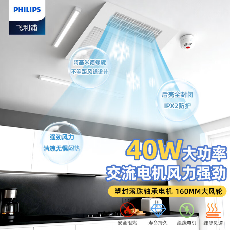 飞利浦（PHILIPS）T6凉霸嵌入式300*300mm集成吊顶凉风吹风机 T6凉霸40W