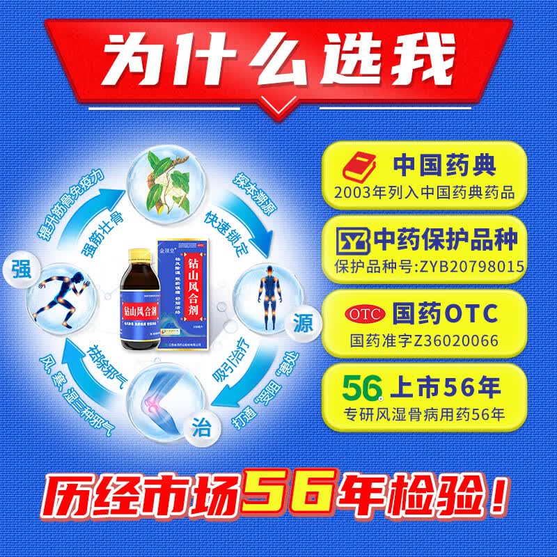 [金顶皇]钻山风合剂 150ml 4盒装 治疗骨关节炎专用药手指关节疼痛肿胀肿大僵硬变形效特官方正品顺丰包邮 活血化瘀+消炎消肿+止疼痛