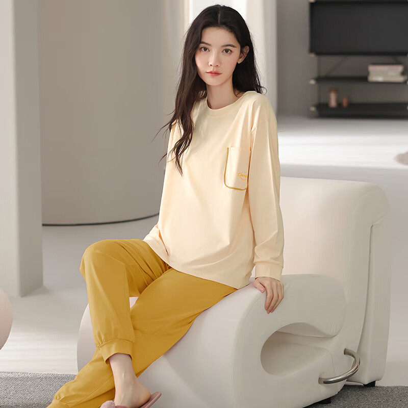 馨爱百年睡衣女春秋长袖纯棉韩版休闲宽松全棉女士套头家居服可外穿套装 QH5516 2XL
