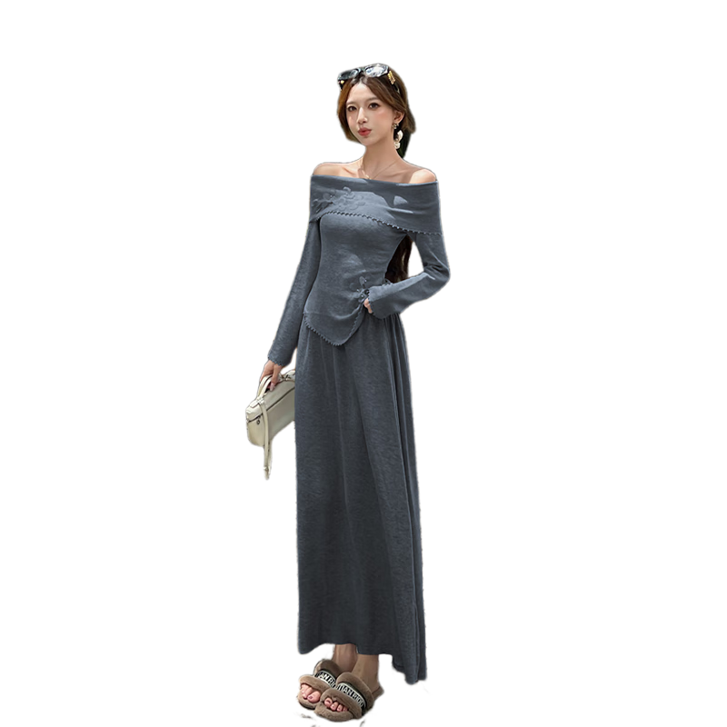 西遇(Westlink)一字肩針織衫女2025年秋季新款鹽系輕熟長款a字半身裙套裝 灰色 預(yù)售15天 M (160) 預(yù)售15天