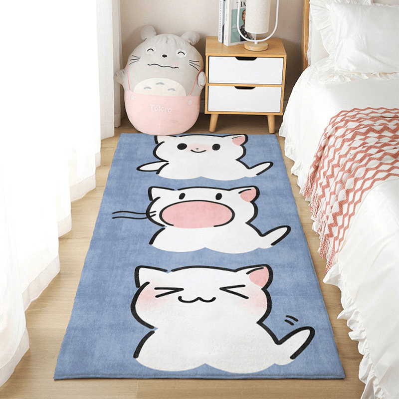 羊绒卧室地毯 网红少女防滑床边毯 吸水柔软儿童地毯 仿羊绒-不生气喵