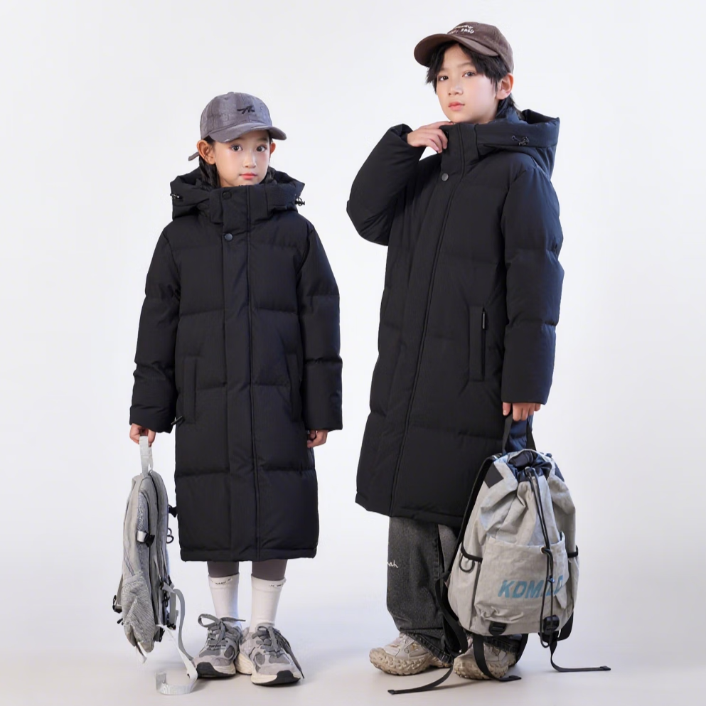 G.DUCK HELLO儿童亲子长款过膝长款羽绒服中大童小孩加厚连帽东北极寒保暖衣服 黑色 【90白鸭绒】 185 【建议身高170-178cm】