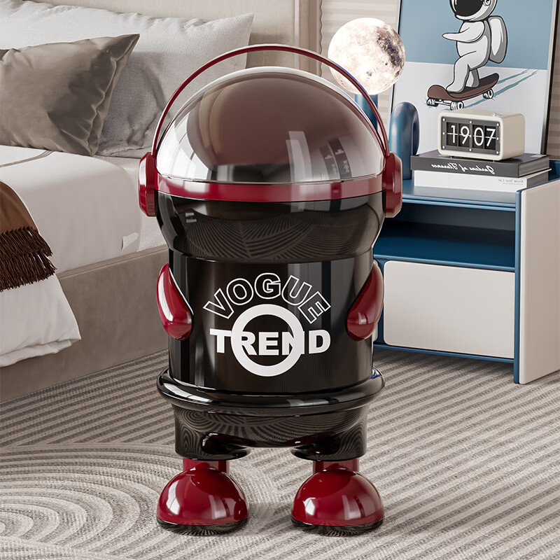 艾仕可（ASCOR）垃圾桶家用2025新款客厅轻奢高档翻盖大容量厨房卧室卫生间高颜值 黑红色-站姿款【滑动旋转双开盖】内外双桶