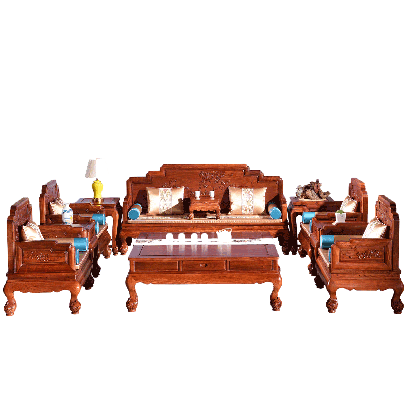 木恒盛红木家具缅甸花梨学名大果紫檀富贵沙发客厅组合 113组合7件套