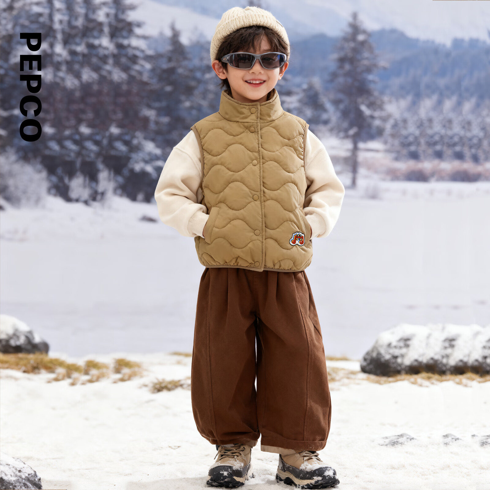 小猪班纳童装2025冬装新款儿童棉背心小童男童马甲女童宝宝幼童潮 亚麻棕 130