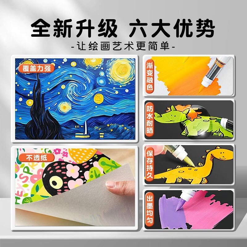 得力（deli）直液式丙烯马克笔软头不透色可叠色美术专用小学生24色丙烯笔画画笔幼儿园水彩笔颜色笔初中生专用 【24色】直液软头丨智能控墨丨叠色不透纸