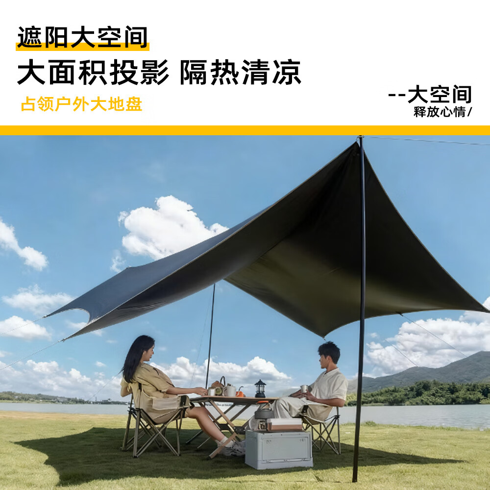 月逸清辉户外天幕露营野餐黑胶银胶防晒防雨隔热野营遮阳棚防雨棚 【超大空间加厚黑胶】蝶形4.5*4.5m