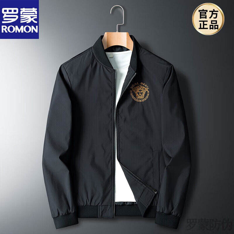 罗蒙ROMON品牌高端枫叶保罗高端欧货2022年秋季新款夹克男外套棒球服领刺绣薄款潮牌新品 黑色6906 XL 130-150