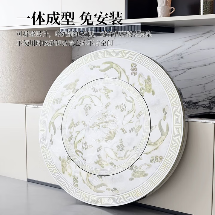 304不锈钢内置转盘火锅桌折叠餐桌圆桌带转盘餐桌带电磁炉家用 1. 彩图 款式   大理石白 1.2米 内置80转盘+下沉式电磁炉