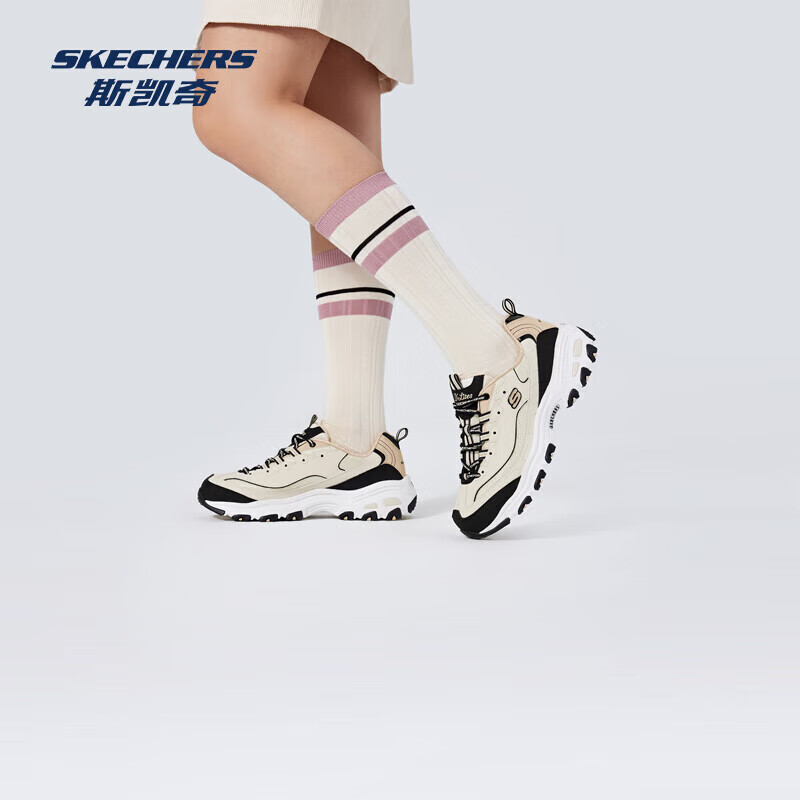 斯凯奇（Skechers）2025秋冬新品女款时尚百搭运动鞋厚底舒适老爹鞋耐磨防滑 自然色/黑色/NTBK 35