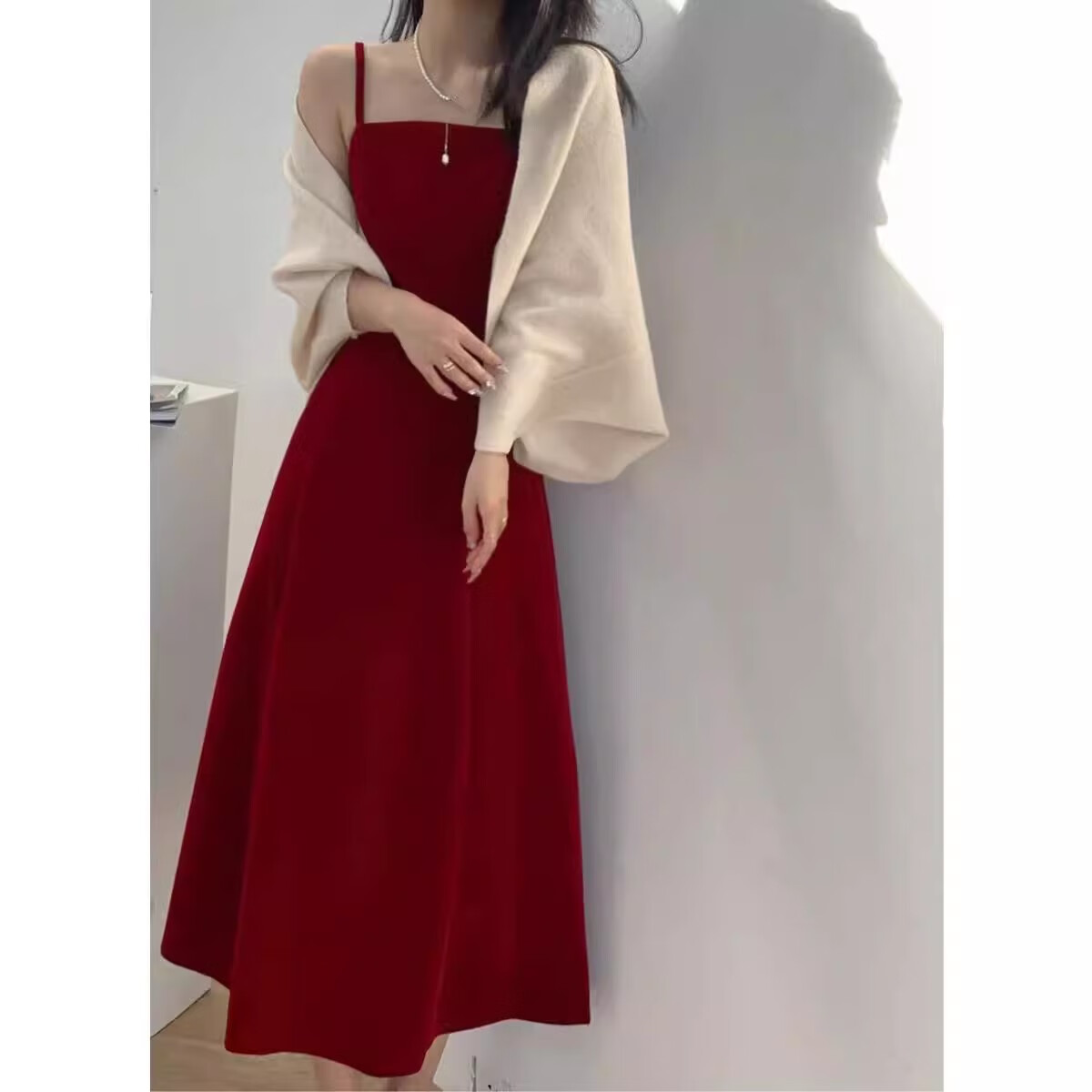 名媛气质套装高端女神范秋装龙牙草 连衣裙 披肩 s 建议87