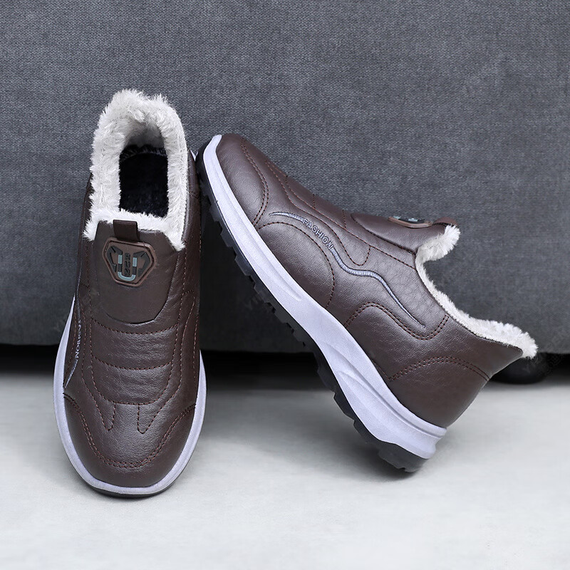 意迪森中老年棉靴冬季老北京棉鞋软底防滑新中式保暖加绒加厚男鞋一脚蹬 黑色 加绒 40 (250mm)