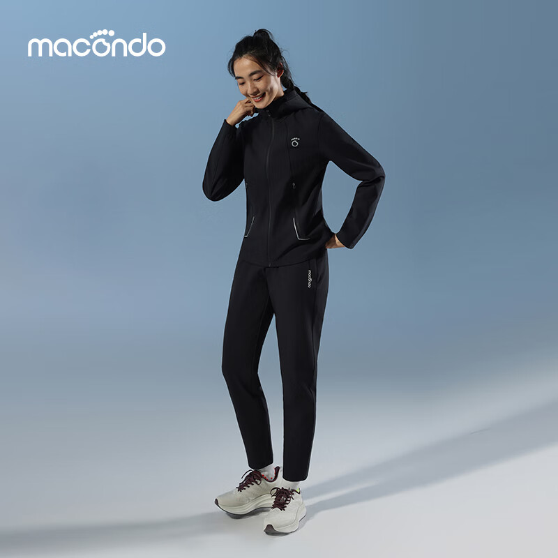 马孔多（macondo）跑步套装软壳外套软壳长裤秋冬运动套装 未来灰+黑色 女 2XL