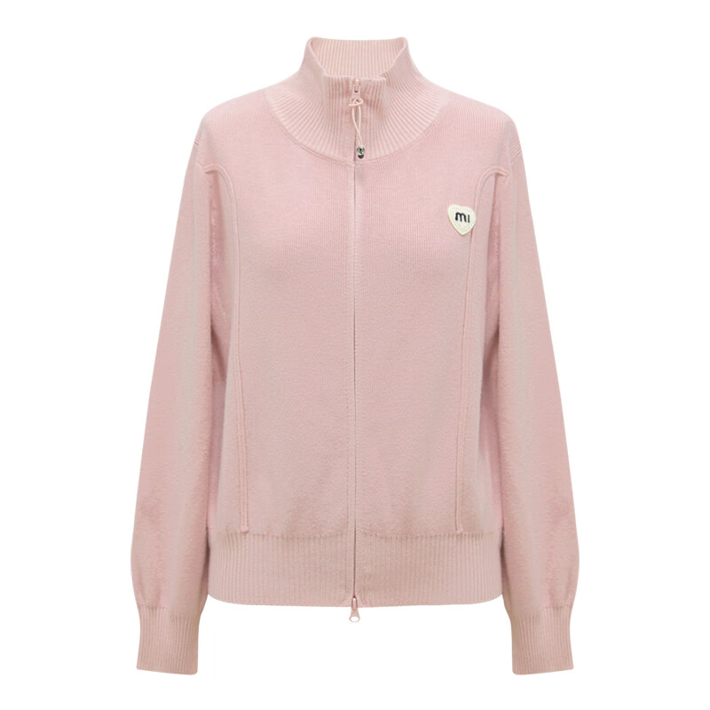 朵以2025冬季新款韩系休闲甜美正肩显瘦拉链毛衣上衣短款针织外套 蔷薇粉 M