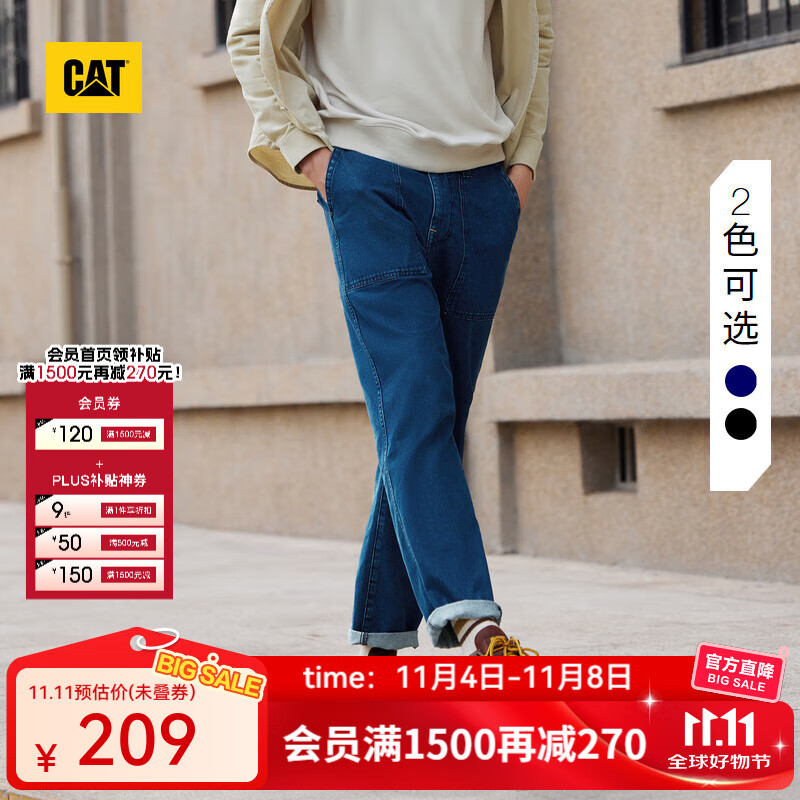 CAT卡特牛仔裤男士户外休闲车线设计柔软工装裤水洗牛仔长裤轻户外 靛蓝 32