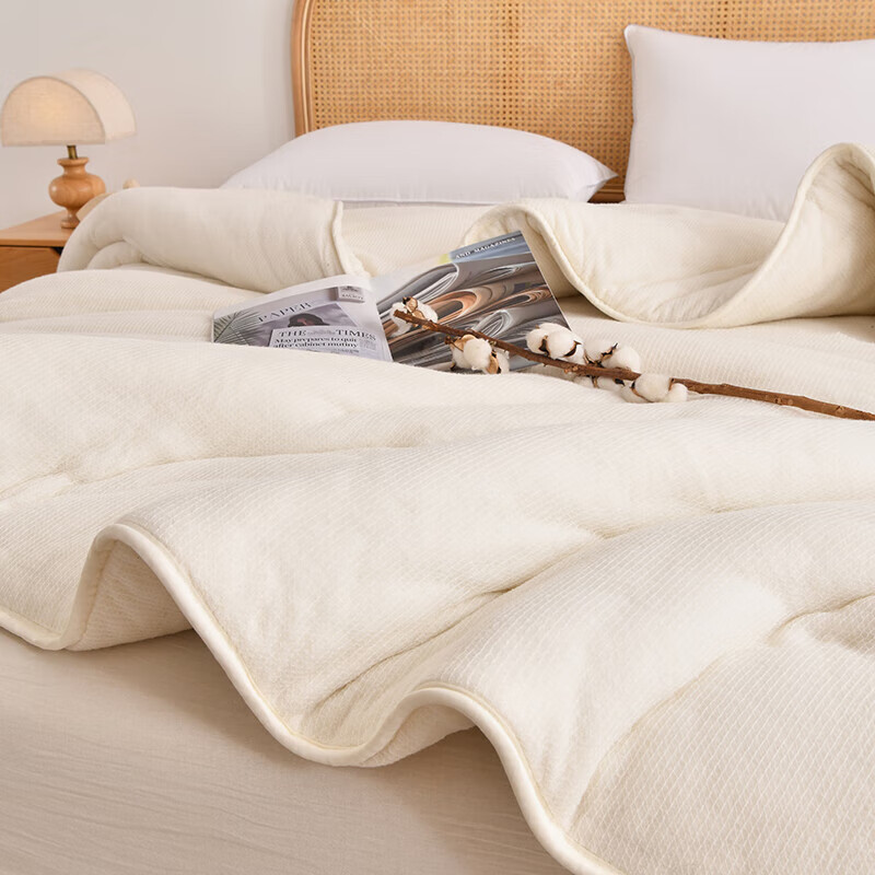 软贝新疆棉花被手工包边棉胎被子被芯鱼鳞网棉絮可盖可垫宿舍保暖棉絮 米白色（约5斤） 150cm*200cm单被芯