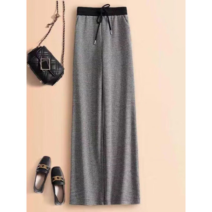 卓貝欣（zhuo bei xin）孕婦裝孕婦褲感千鳥(niǎo)格黑闊腿褲秋冬季韓版休閑百搭垂感直筒高腰長(zhǎng) 黑色千鳥(niǎo)格孕婦褲 4XL