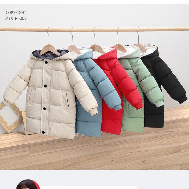 贝婴初（BEIYINGCHU）极寒儿童棉服加长款中大童加厚棉外套新款秋冬连帽儿童外套 米白色 150