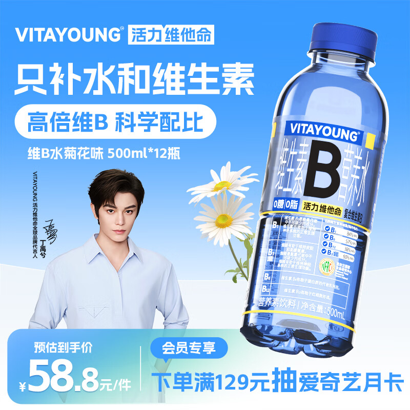 VITAYOUNG活力维他命水维生素B菊花味营养水运动功能饮料500ml*12瓶