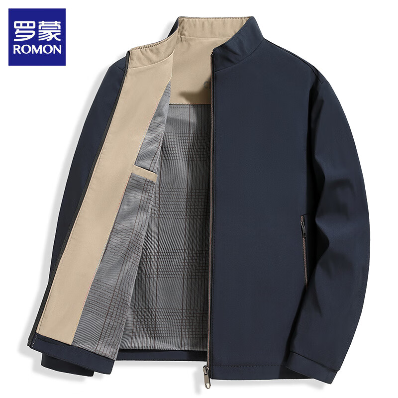 罗蒙（ROMON）男士立领夹克外套2025秋冬季新款商务休闲加棉加绒中年爸爸装上衣 藏青 L (建议体重125-135斤）
