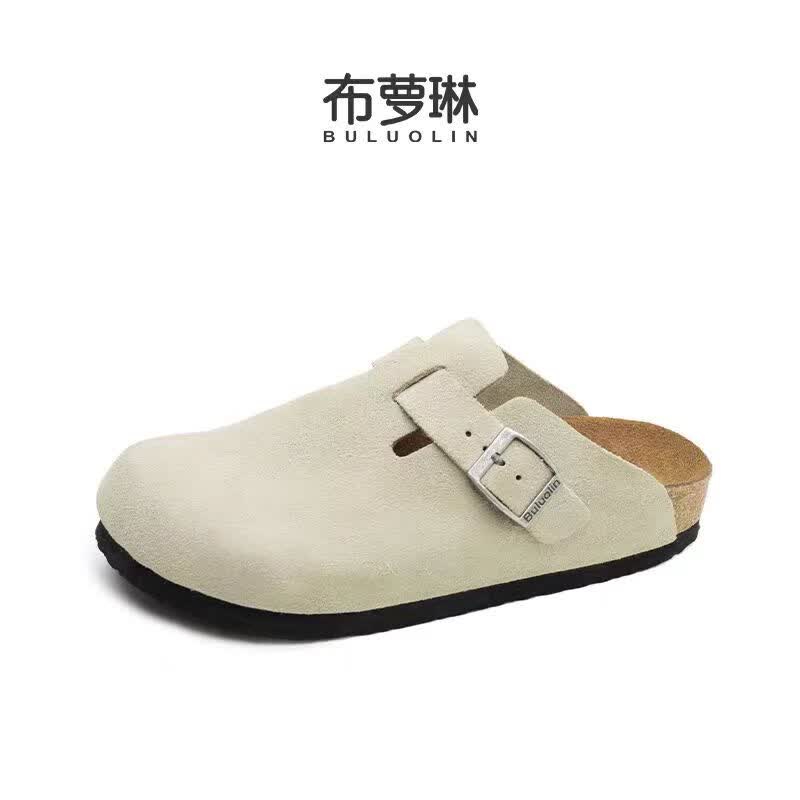 布萝琳勃肯鞋休闲软木拖鞋情侣同款外穿包头鞋春秋季半拖鞋博肯鞋 浅卡其 45