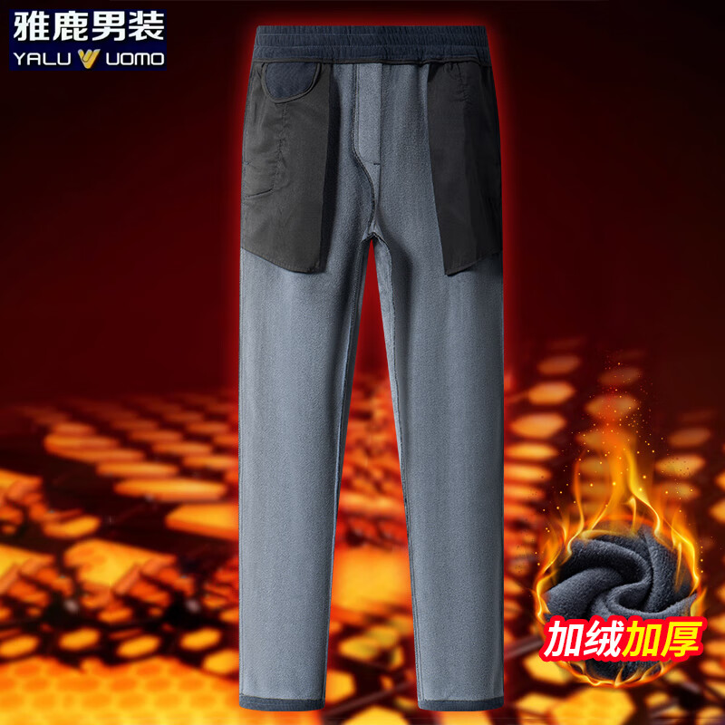 雅鹿休闲裤男2026冬季新款灯芯绒直筒弹力商务休闲裤 黑色-加绒加厚 2XL (建议150-170斤)