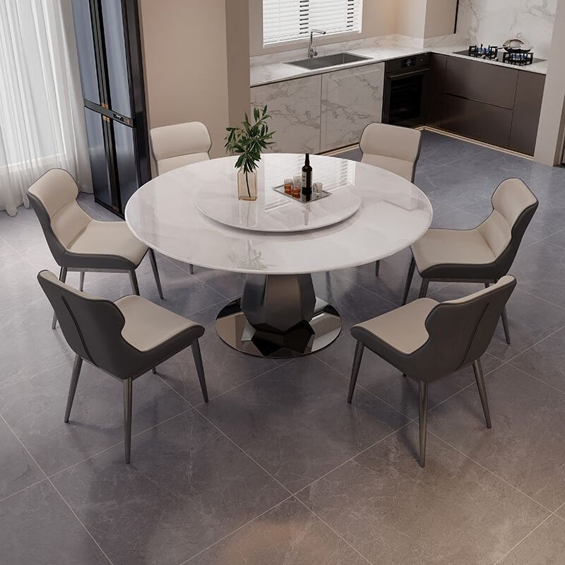 布欧格意式高端超晶石小户型现代简约圆形岩板圆桌带转盘微晶石餐桌家用 【18mm超晶石】圆桌 120x120x76cm