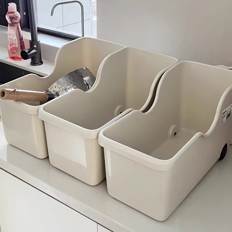 吱凡日本锅具收纳盒带轮厨房橱柜整理盒滚轮收纳神器拉篮储物盒置物架 【6件套】加大款+常规款+斜口款（店长推荐）