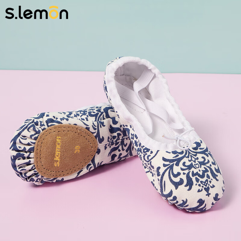 s.lemon舞蹈鞋女成人軟底練功鞋印花民族舞形體鞋教師跳舞鞋芭蕾舞鞋 青花瓷 24