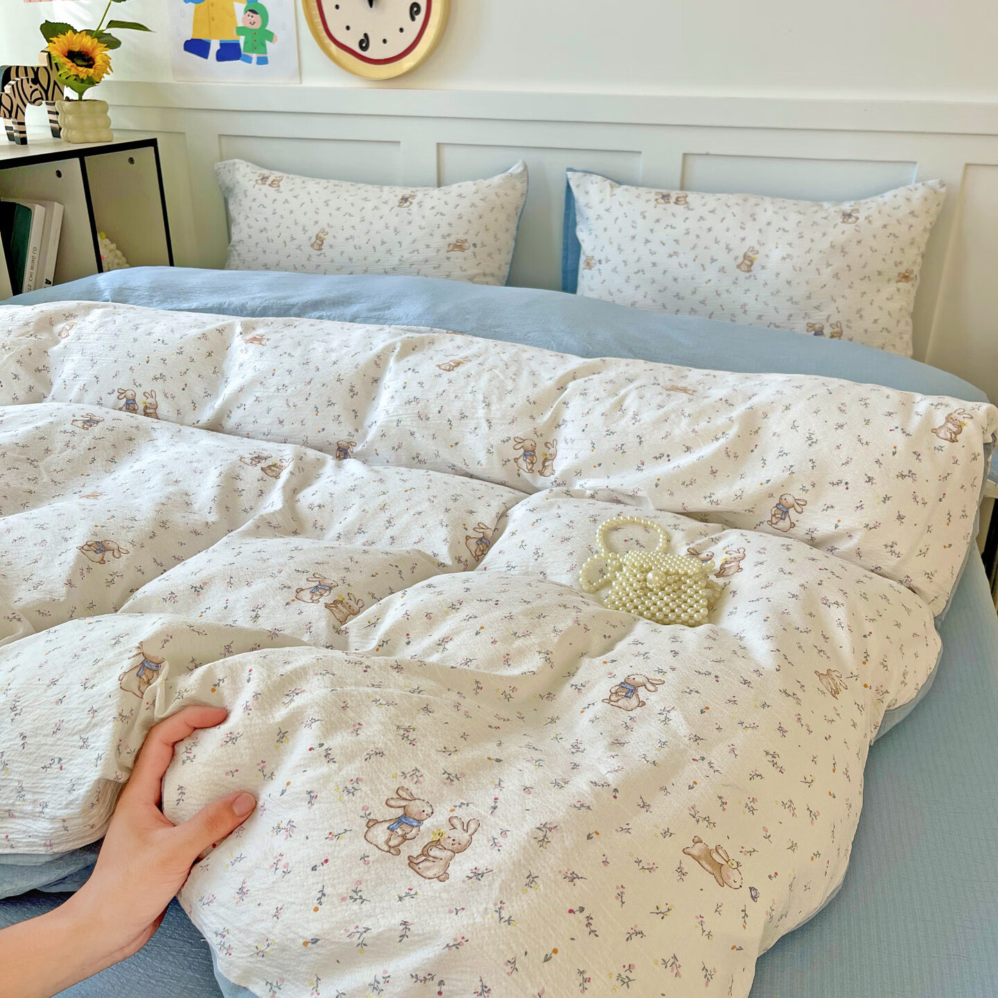 雅鹿A类四件套水洗棉床单被套双层纱母婴级床上用品学生宿舍三件套4 花园派对 1.5/1.8四件套 床单款 （被套200*230）