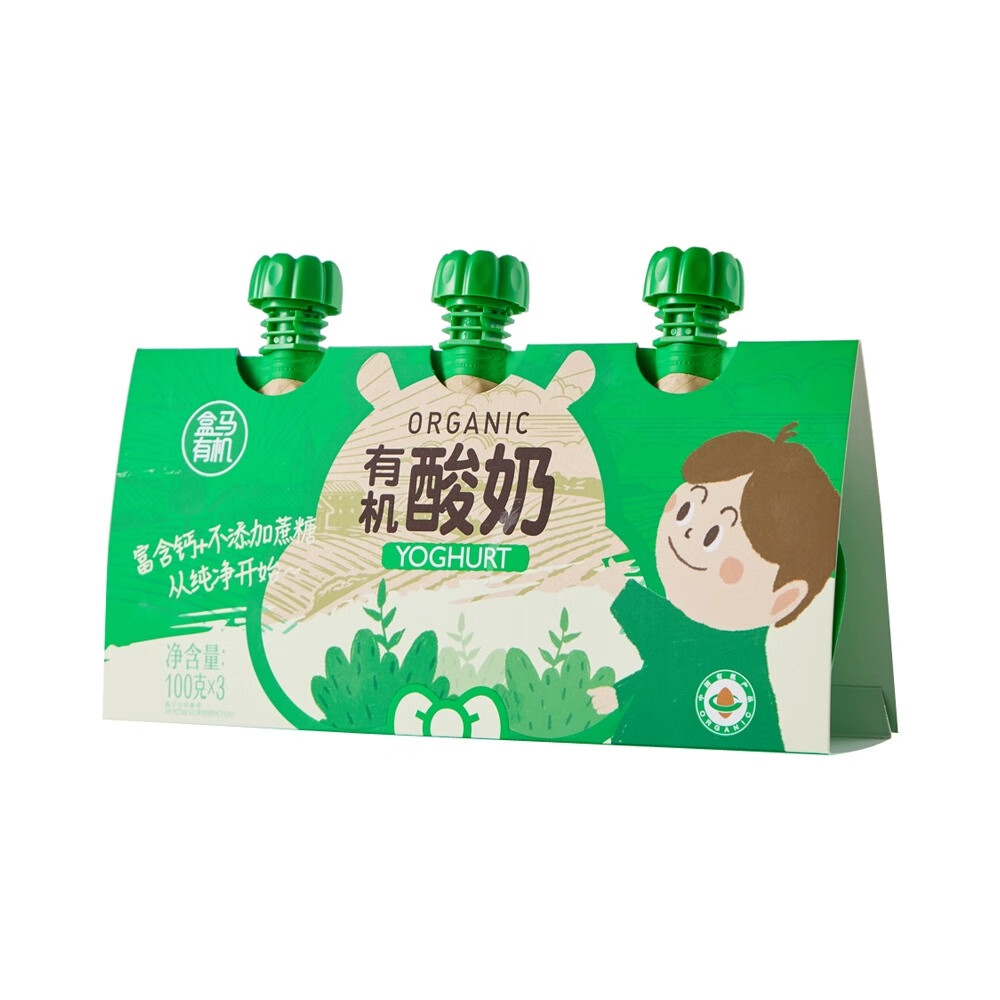 盒马有机酸奶100g原生高钙乳蛋白0蔗糖乳酸菌发酵乳儿童营养低温酸奶 有机酸奶100g*9袋