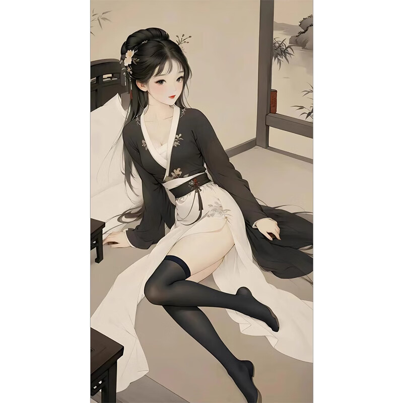 山头林村搞笑仕女图 搞笑黑丝仕女图中古风装饰壁画恶搞趣味卧室床头