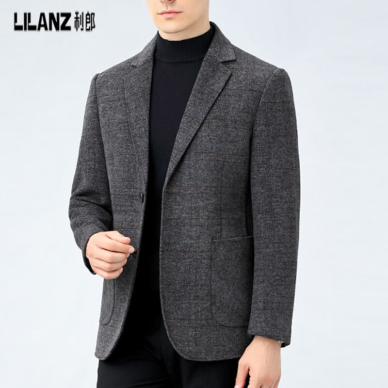 利郎羊毛休閑西裝男士單西2025春秋新款中年男裝雙面羊毛呢西服外套衣 灰咖色品牌清倉斷碼 M 170_88
