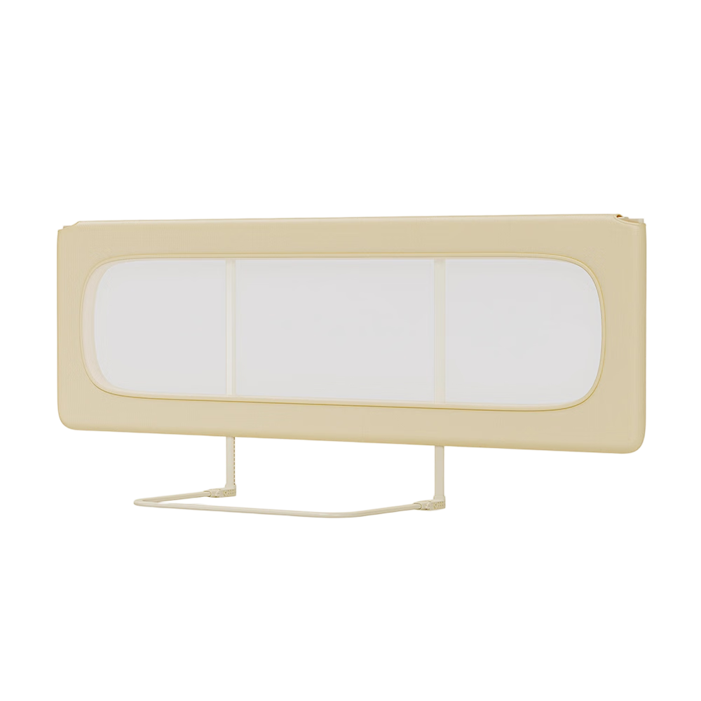 M-CASTLE床圍欄免安裝嬰兒防摔床擋板寶寶便攜床上護欄兒童床邊圍擋可升降 奶酪白折疊款 免釘免安裝 2.0米/單面裝