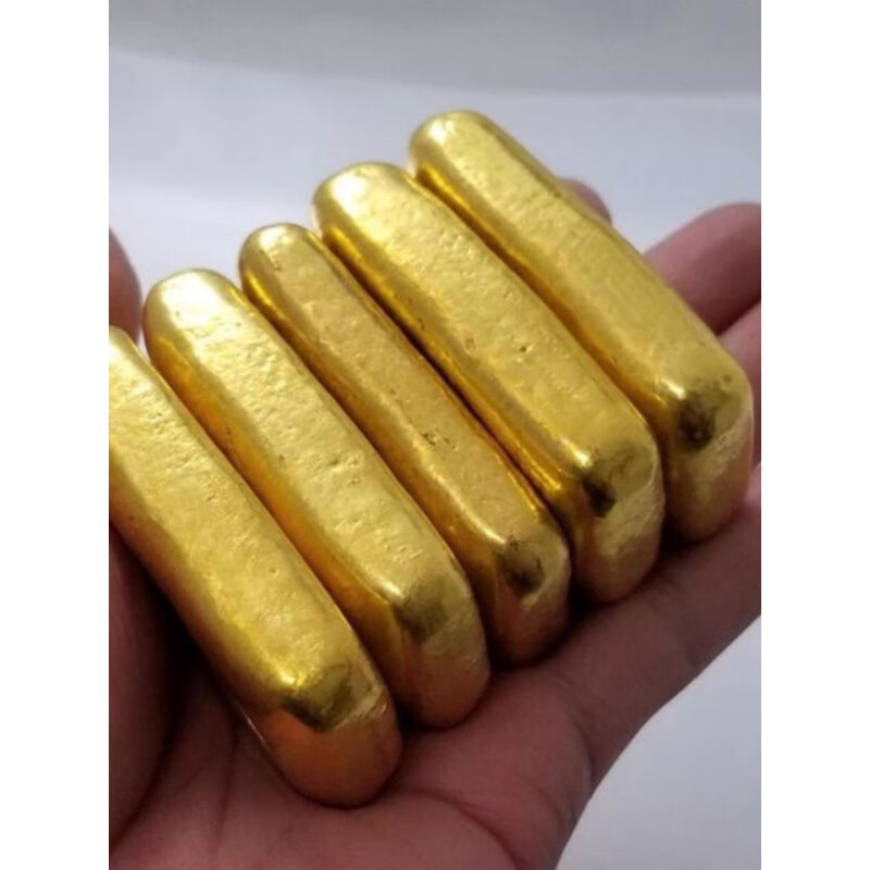 沙金金块金砖金黄金块金锭覆古康熙干隆大清黄铜鎏金彷 五帝金条一套5个