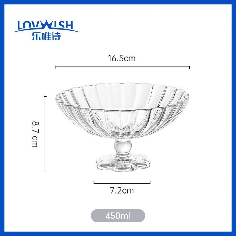 LOVWISH云朵玻璃斗笠果盘家用客厅高脚水果盘高端精致干果盘零食摆放盘子 花开半朵斗笠果盘【透明】6.5英寸*1