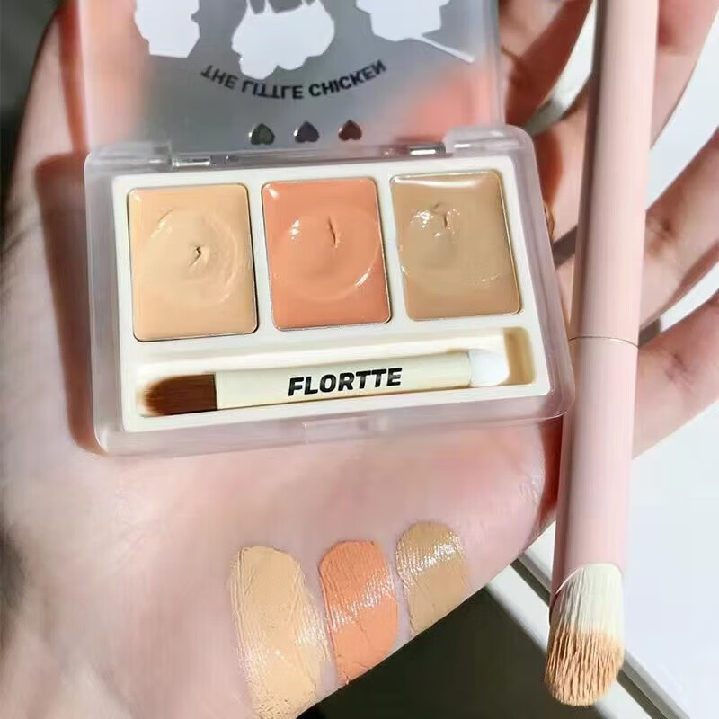 花洛莉亚FLORTTE/三色遮瑕膏盘遮盖黑眼圈痘痘印斑点修容水润持妆 00#没烦恼