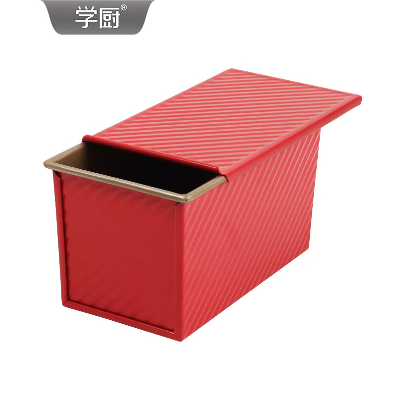 学厨450g吐司模具不粘带盖吐司盒面包盒家用烤箱臻选红色烘焙工具 臻选红色450g吐司盒带盖-WK10109