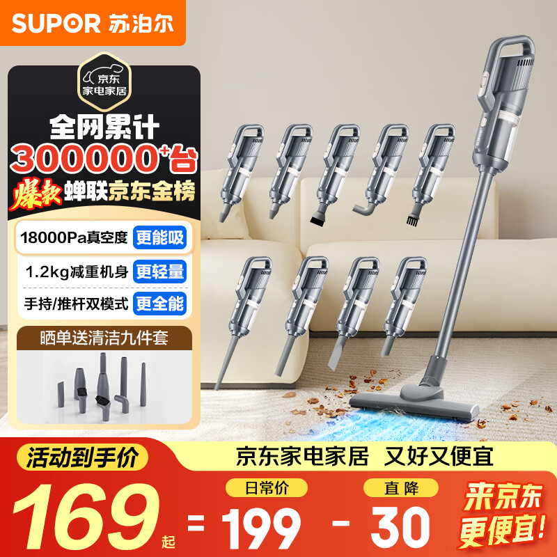 苏泊尔（SUPOR）【国家补贴】吸尘器家用有线手持推杆地毯两用大吸力大功率纤薄机身宠物家庭适用C3节日礼物