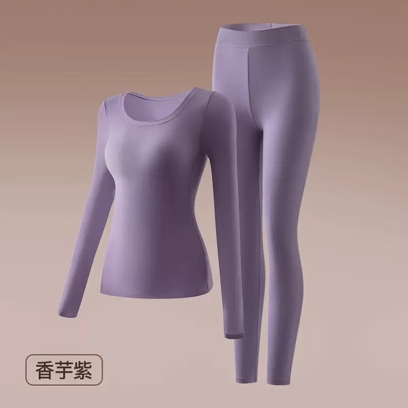 DAPHNE达芙妮【N】带胸垫高弹力女士保暖孕妇内衣秋衣秋裤套装 紫色【带胸垫款】 XL【120-160斤】