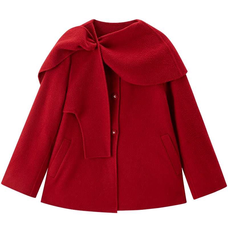 樂(lè)町紅色短款羊毛外套女冬季新款雙面呢大衣 櫻桃紅(預(yù)售) XS