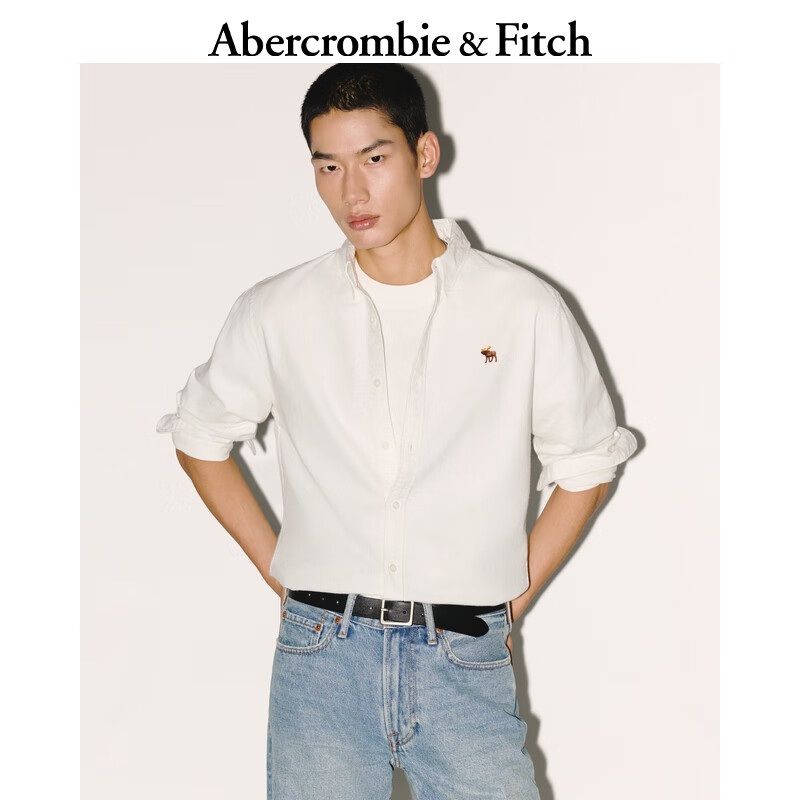 Abercrombie &amp; Fitch【李现同款】小麋鹿图案美式牛津长袖衬衫25秋冬男装125-5224 白色 M (180/100A)