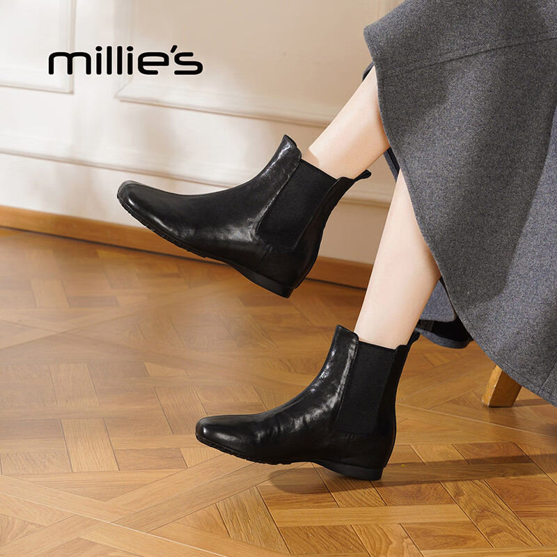 妙丽短靴女低跟轻便时尚潮流烟筒靴2025冬季新款百搭短筒时装靴 黑色 39 (245mm) 标准码